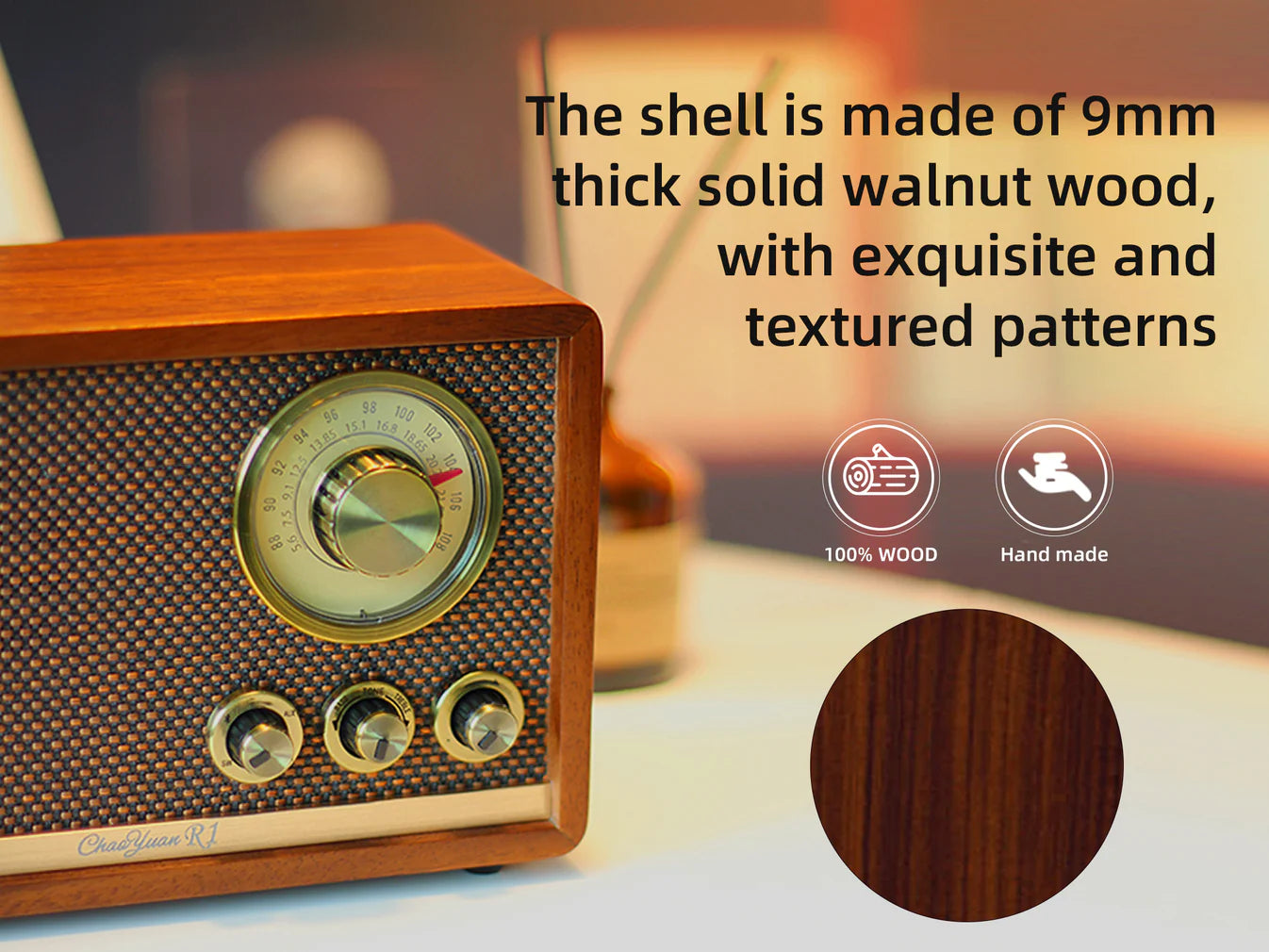 R1 A radio/Bluetooth speaker made of finely crafted North American walnut